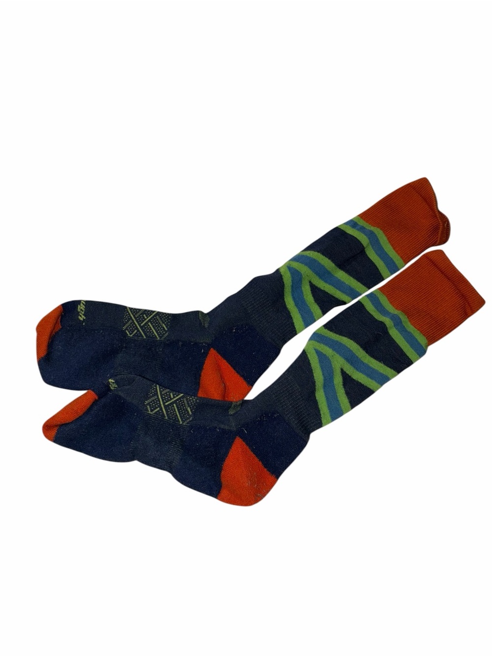 Men's Navy Athletic Knee-High Socks with Orange & Green Stripe Accents